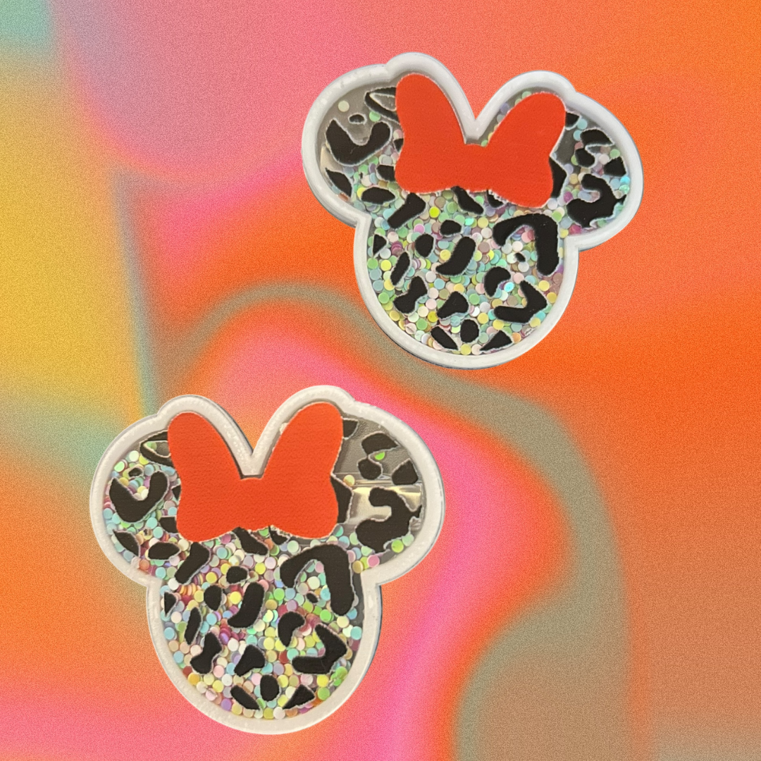 Leopard & Glitter Mouse Bow Shaker Phone Sockets