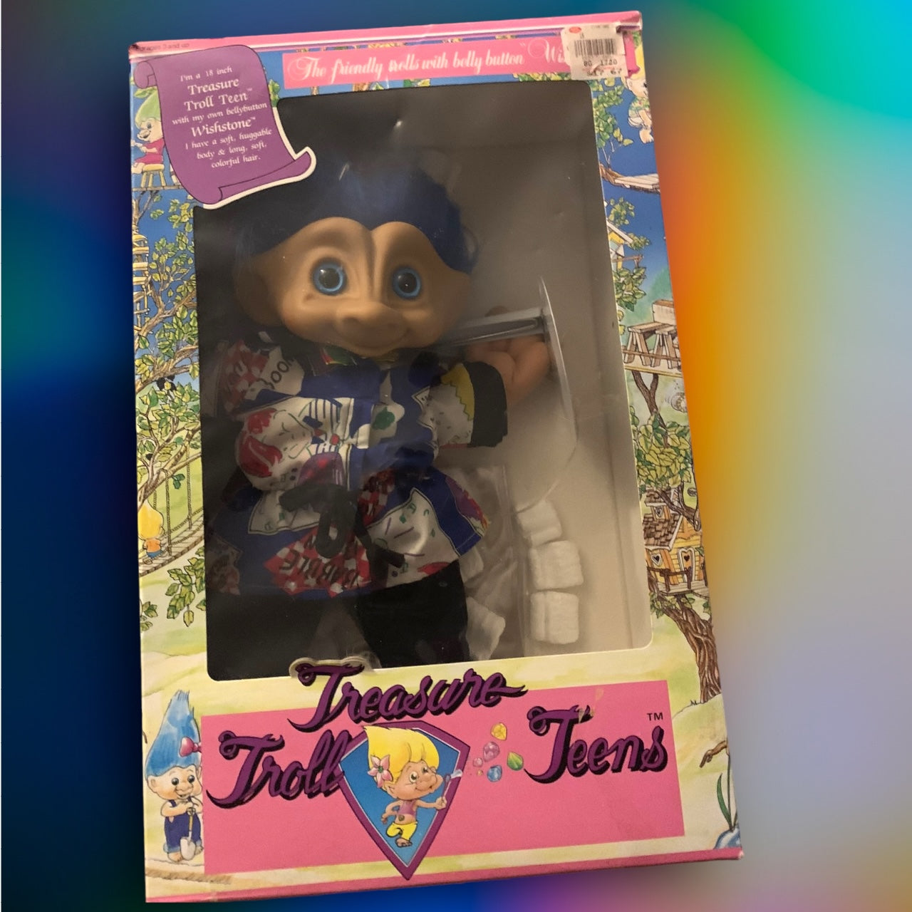 TREASURE TROLL TEEN with BLUE HAIR & belly button WISHSTONE-18"