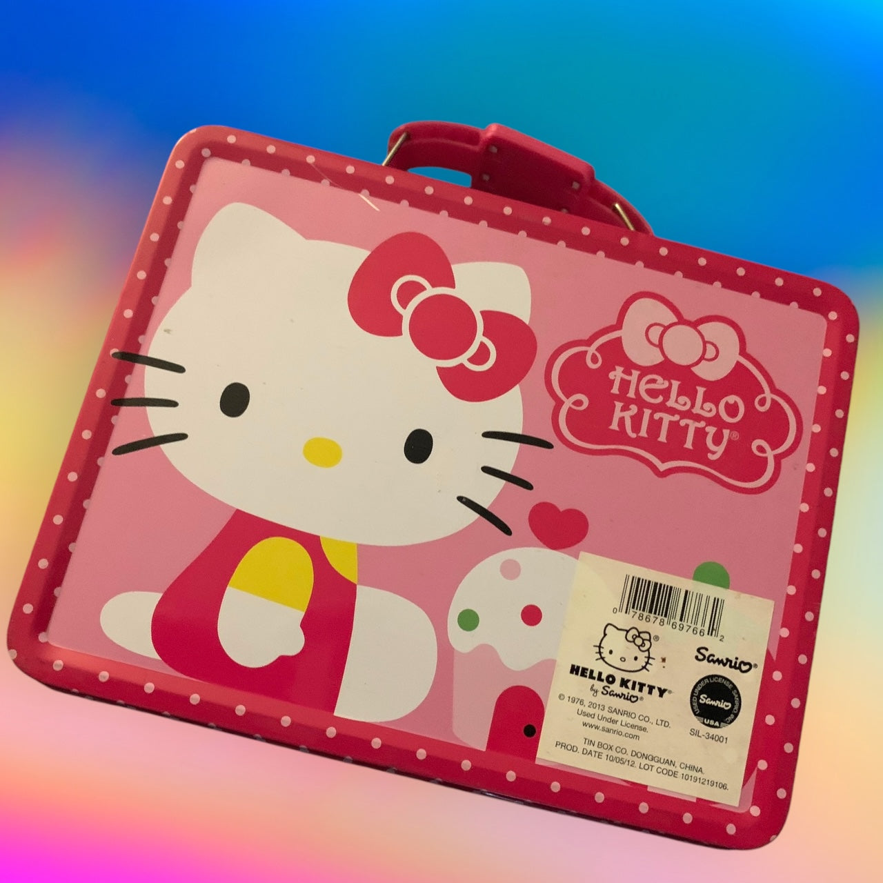 Hello Kitty- Pink Tin Lunch Box with Handle- Sanrio USA- 2013