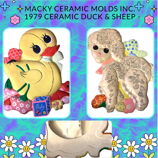 Vintage 1979 Macky Ceramic Molds Inc- Duck and Sheep Ceramic Wall Decor Set- Spring- Baby- Baby Shower- Easter